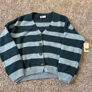 Kohl's SO Women's Button-Up Striped Cardigan - Black and Gray